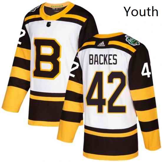 Youth Adidas Boston Bruins 42 David Backes Authentic White 2019 Winter Classic NHL Jersey